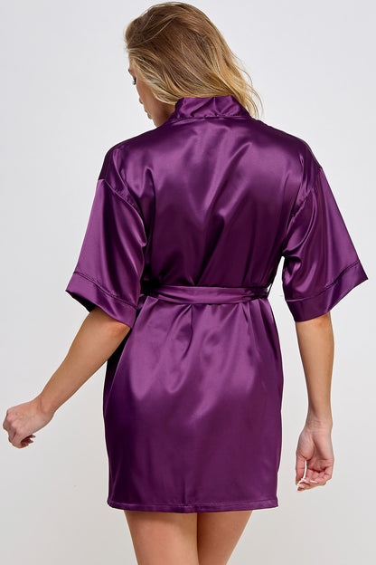 BeWicked Satin Getting Ready Robe Burgundy