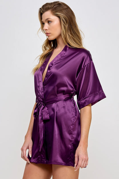 BeWicked Satin Getting Ready Robe Burgundy