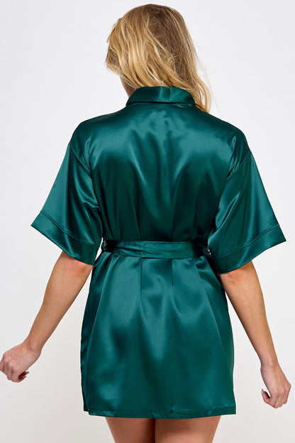 BeWicked Satin Getting Ready Robe Forest Green