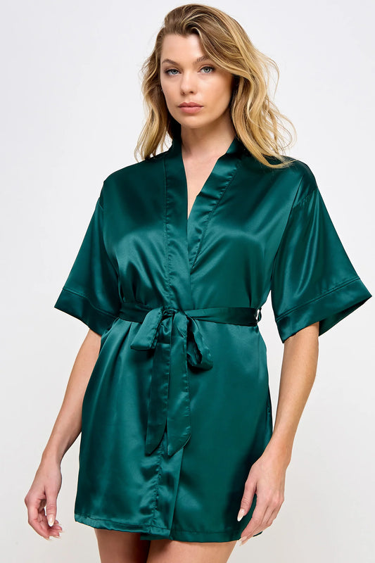 BeWicked Satin Getting Ready Robe Forest Green