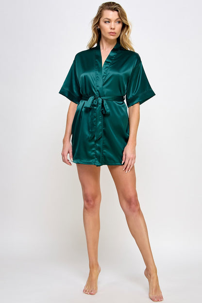 BeWicked Satin Getting Ready Robe Forest Green