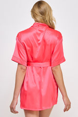 BeWicked Satin Getting Ready Robe Hot Pink