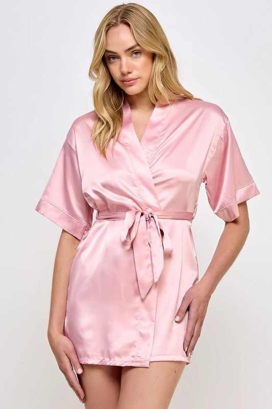 BeWicked Satin Getting Ready Robe Rose Pink