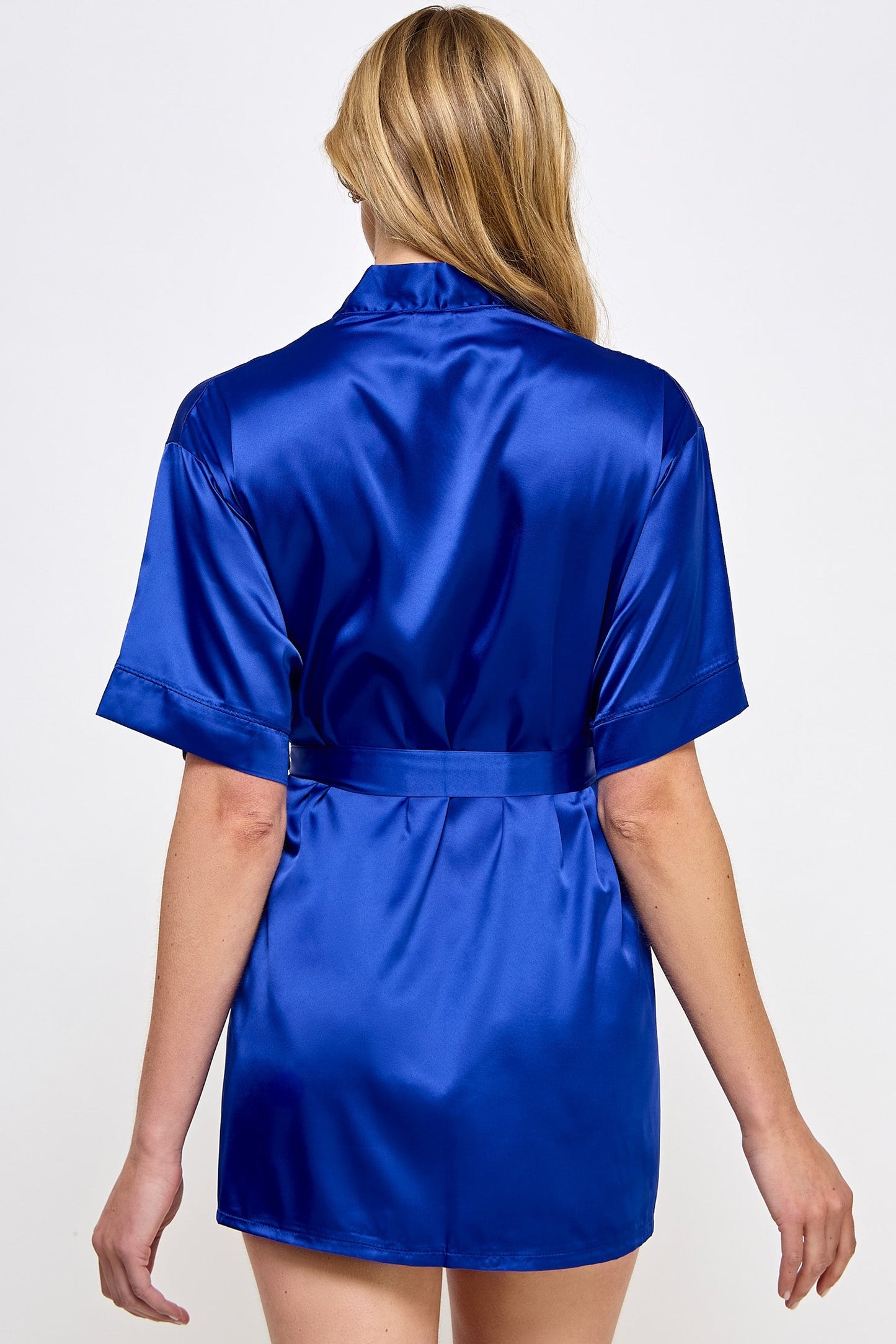 BeWicked Satin Getting Ready Robe Royal Blue
