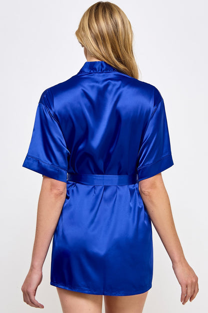 BeWicked Satin Getting Ready Robe Royal Blue