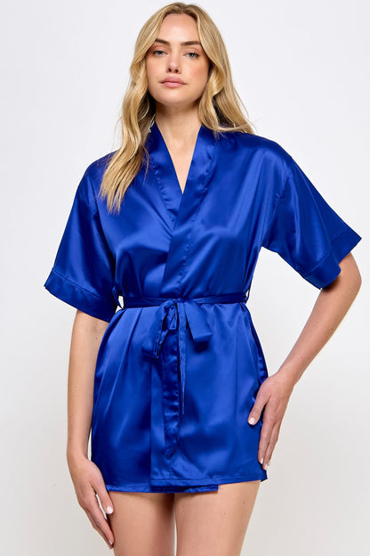 BeWicked Satin Getting Ready Robe Royal Blue