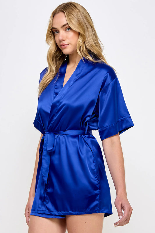 BeWicked Satin Getting Ready Robe Royal Blue