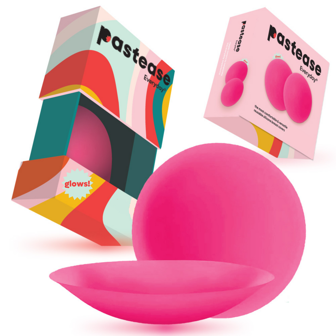 Pastease HALOS Silicone Nipple Covers w/Travel Box - Neon Pink D+ Cup 10 or More Uses