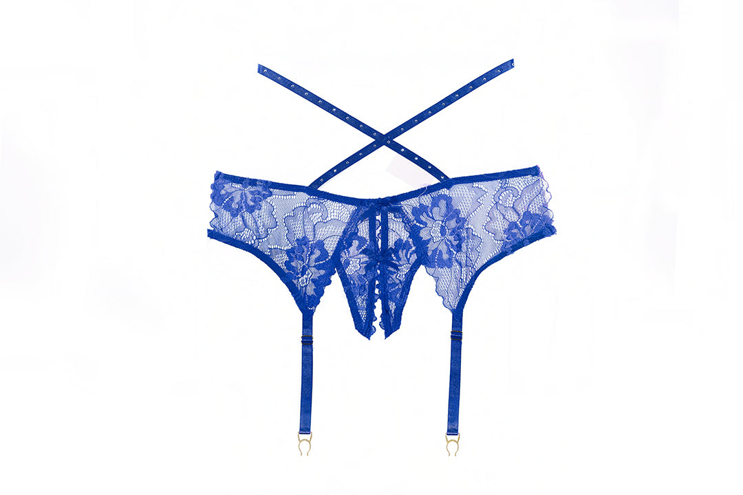 Allure Lingerie Charlotte Lace Open Garter Panty Blue