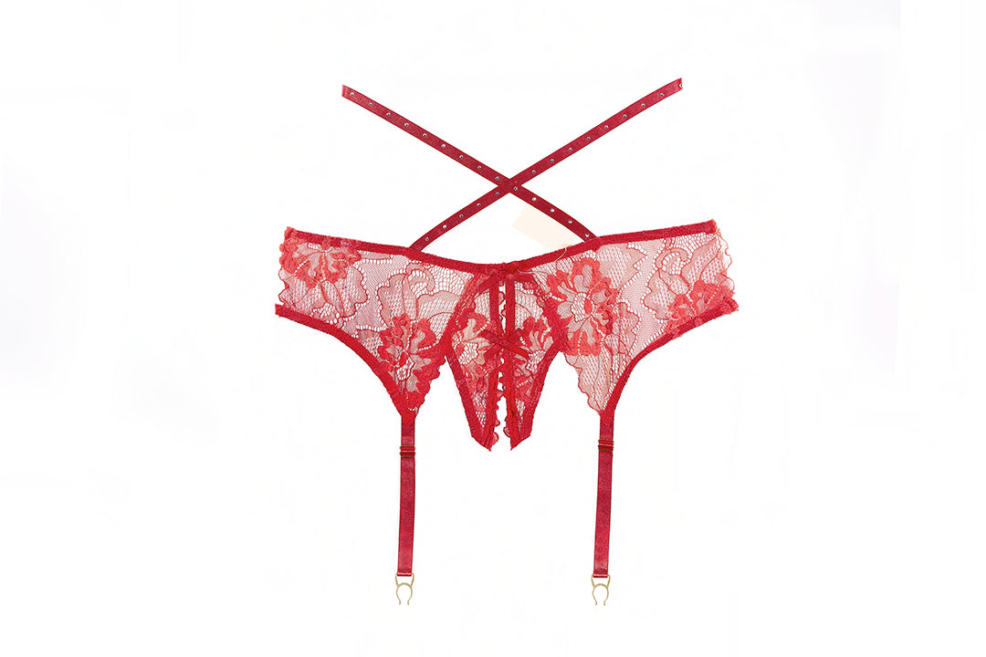 Allure Lingerie Charlotte Lace Open Garter Panty Red