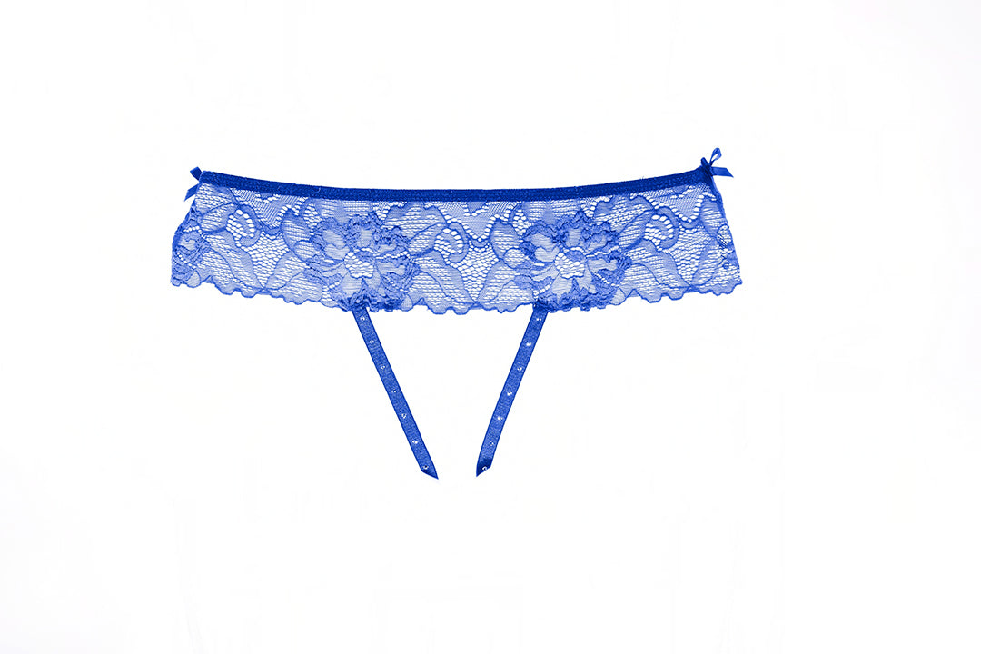 Allure Lingerie Mira Lace Open Panty w/Garters Blue