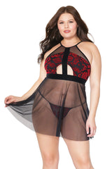 Coquette Queen Yes Queen Babydoll & G-String Halter Red