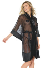 Coquette Enrobed Robe Sheer Black
