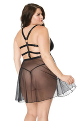 Coquette Queen Peep Show Babydoll & G-String Black