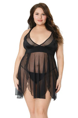 Coquette Queen Peep Show Babydoll & G-String Black