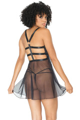 Coquette Queen Peep Show Babydoll & G-String Black
