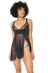 Coquette Queen Peep Show Babydoll & G-String Black