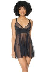 Coquette Peep Show Babydoll & G-String Black