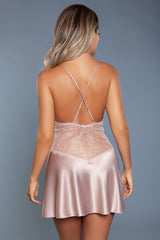 BeWicked Carina Slip Blush Pink Satin and Lace