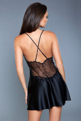 BeWicked Carina Slip Black Satin and Lace