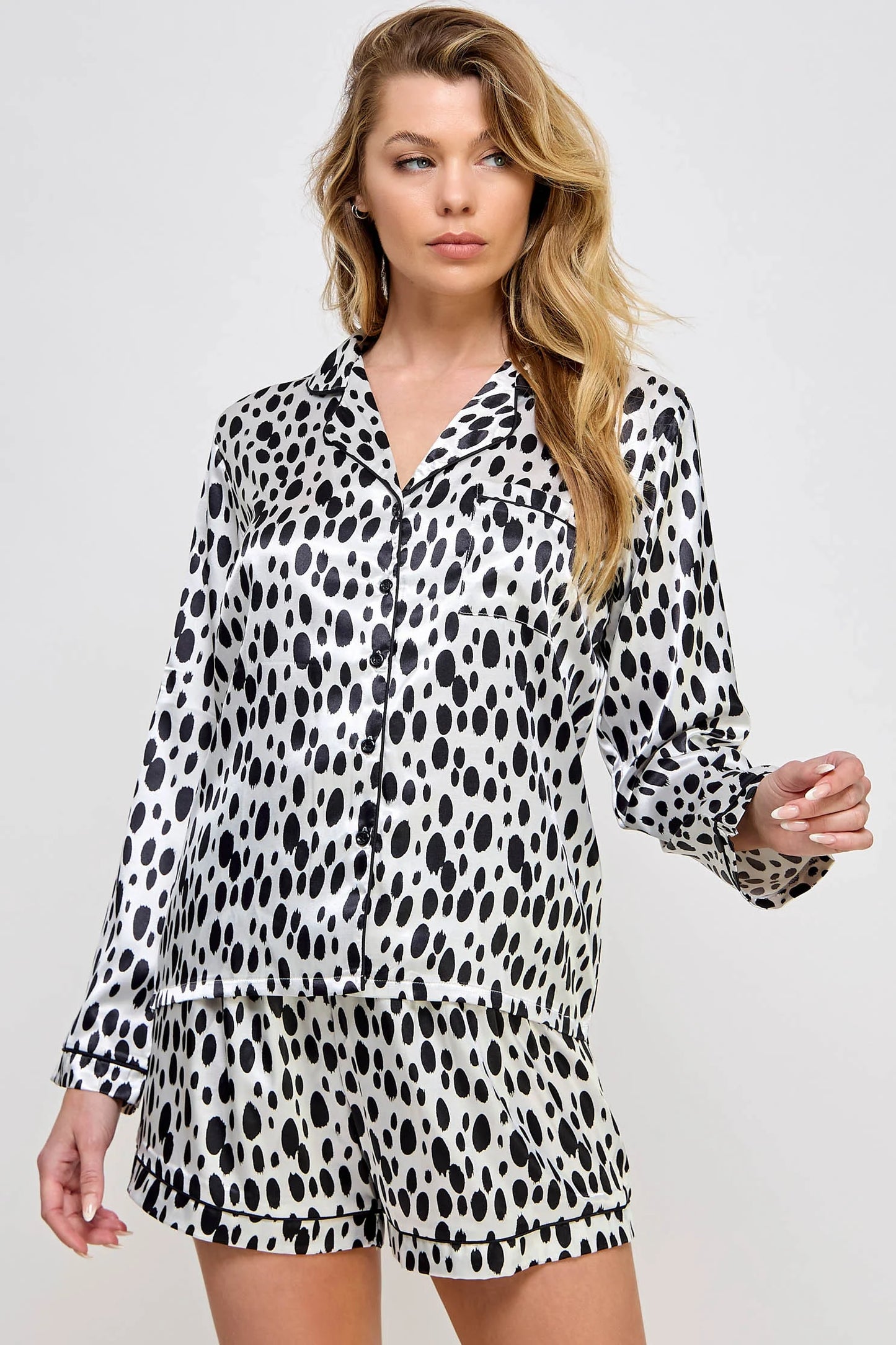 BeWicked Dalmy PJ Pajama Set Black/White Satin