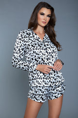 BeWicked Dalmy Satin PJ Pajama Set Black/White