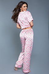 BeWicked Camellia PJ Pant Set Satin Pink/Red