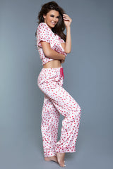 BeWicked Camellia PJ Pant Set Satin Pink/Red