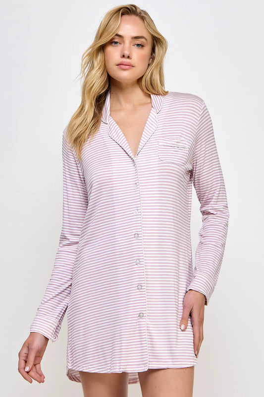 BeWicked Cozy Mahina Sleep Shirt Pink Stripes