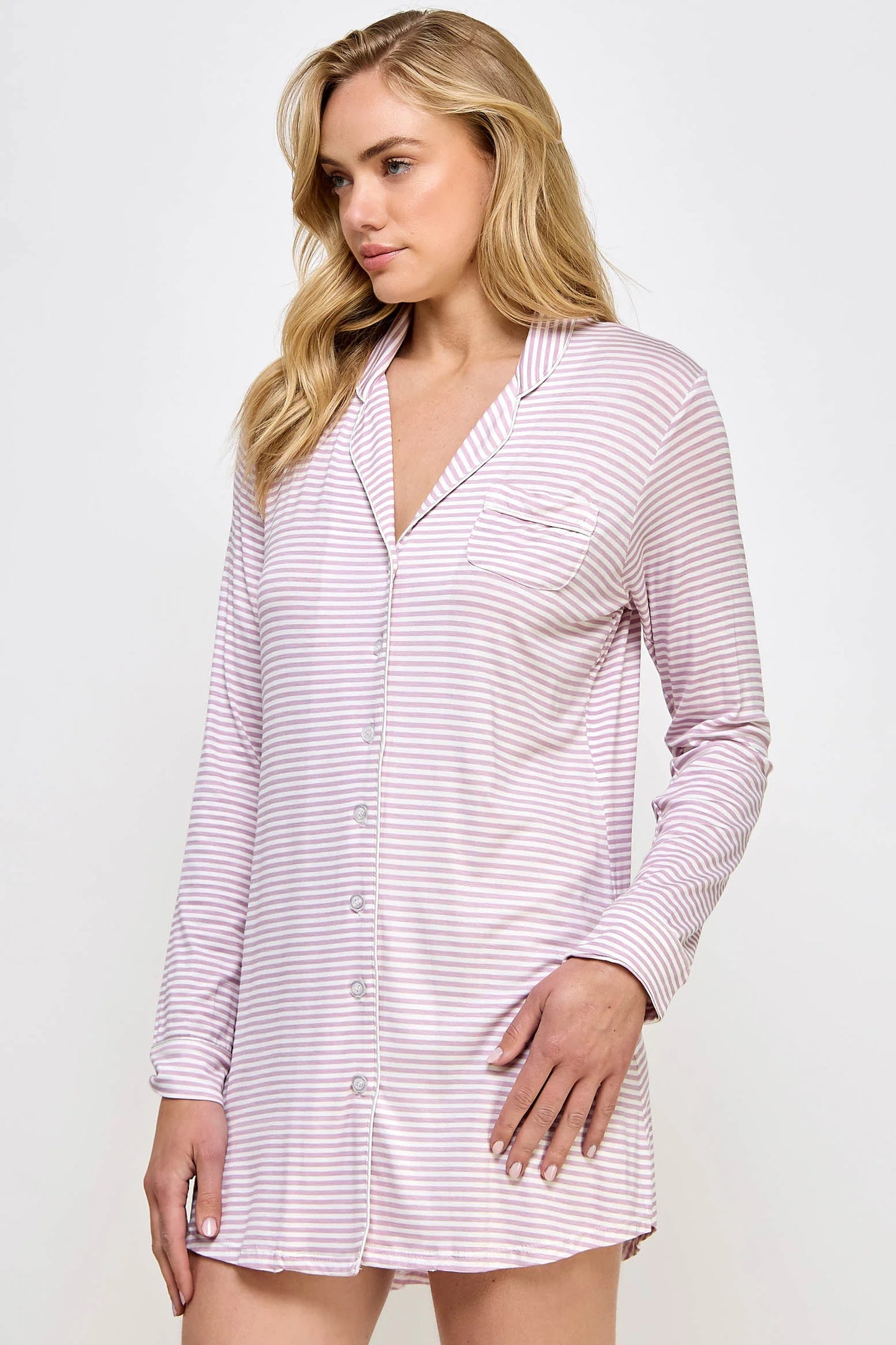 BeWicked Cozy Mahina Sleep Shirt Pink Stripes