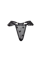 Oh la la Cheri Brooke Bow Mesh Thong with Ruffles Black