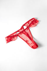 Oh la la Cheri Brooke Bow Mesh Thong with Ruffles Red