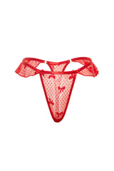 Oh la la Cheri Brooke Bow Mesh Thong with Ruffles Red