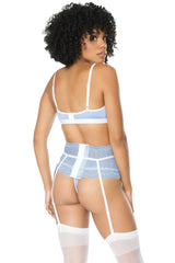 Coquette Far Far Away Bra Set Garter Belt Blue
