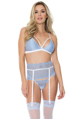 Coquette Far Far Away Bra Set Garter Belt Blue