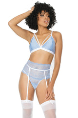 Coquette Far Far Away Bra Set Garter Belt Blue
