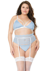 Coquette Queen Far Far Away Bra Set Garter Belt Blue