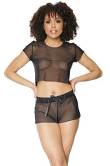 Coquette Queen Sweet Talk Crop Top & Shorts Set Black