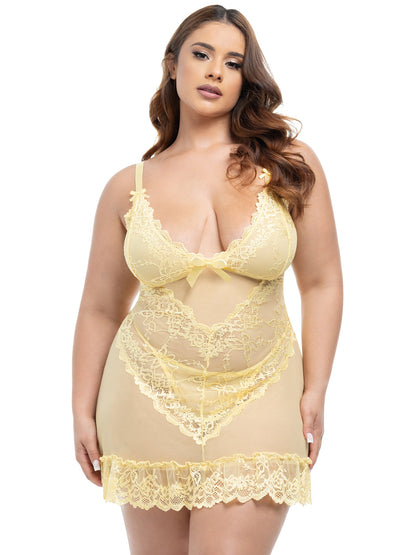 Oh la la Cheri Curvy Valentine Lacey Babydoll Pale Banana