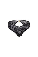 Oh la la Cheri Piper Lace Open Gusset and Open Back Panty with Signature Logo Ring Black