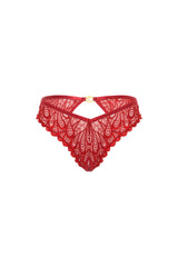 Oh la la Cheri Piper Lace Open Gusset and Open Back Panty with Signature Logo Ring Red
