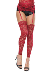 Coquette Scallop Stretch Lace Footless Stockings Ruby-Rebel Romance