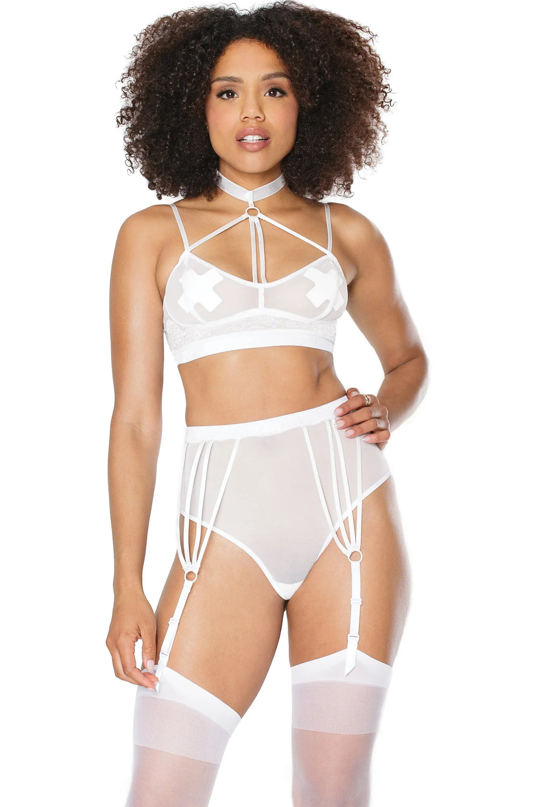 Coquette Sweet Nothings Bra & Gartered Panty White