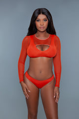 BeWicked Golden Hour 2 Piece Swimsuit Long Sleeve Rust Red