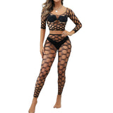 Black Pearl 2-Piece Hexagon Lace Crop Top With Leggings Black