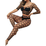 Black Pearl 2-Piece Hexagon Lace Crop Top With Leggings Black