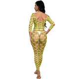 Black Pearl 2-Piece Hexagon Lace Crop Top With Leggings Neon Yellow