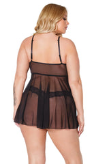 Coquette Queen Truth Or Dare Babydoll & Thong Set Sheer Black