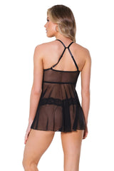 Coquette Truth Or Dare Babydoll & Thong Set Sheer Black