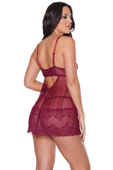 Soft Underwire Babydoll & Thong Merlot-Rebel Romance